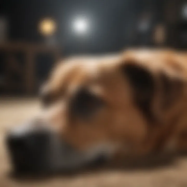 A calm dog resting in a disciplined environment.
