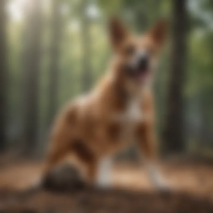 A dog displaying humping behavior in a social setting.
