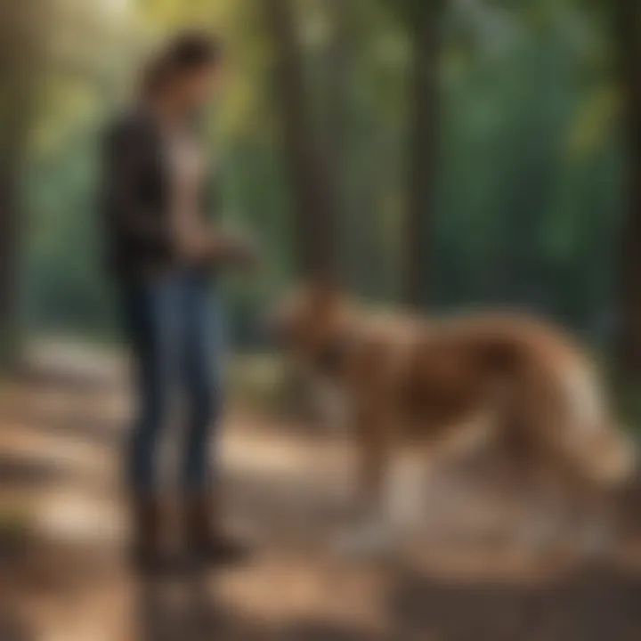 A pet owner redirecting their dog's attention during humping behavior.