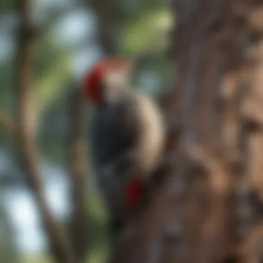 Woodpecker Observing Its Territory Woodpecker perched on a tree trunk