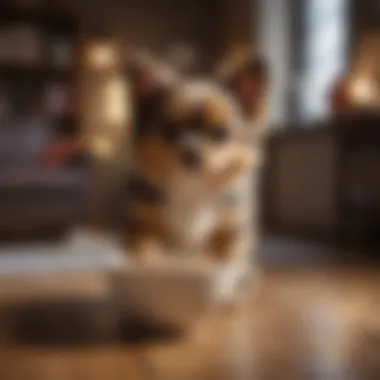 A playful teacup dog interacting with its owner in a cozy home setting.