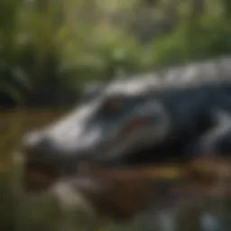 A majestic alligator basking in the sun among the lush vegetation of the Everglades.