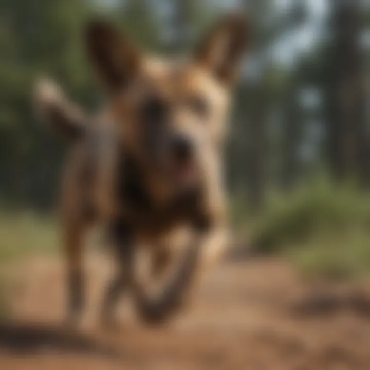An American wild dog in motion, demonstrating its agility and physical prowess in the wild.