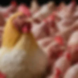 A vibrant display of various meat chicken breeds showcasing their unique plumage and characteristics.