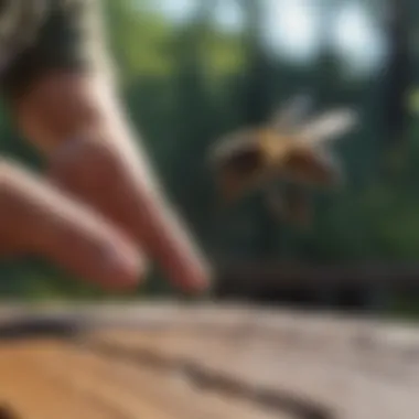 Applying Bee Spray Safely Person applying bee spray to a wooden surface