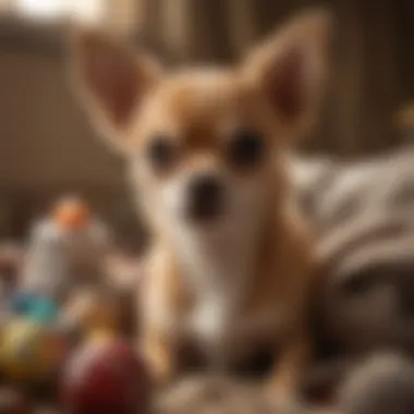 A cozy setup showing a Chihuahua snuggled with toys