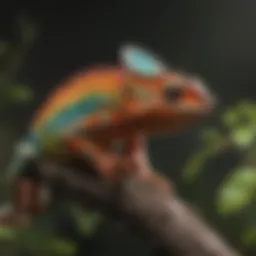 A vibrant chameleon perched on a branch, showcasing its color-changing ability.