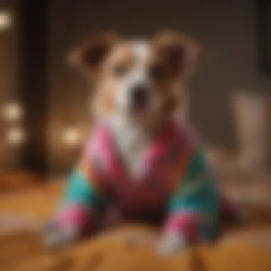 Playtime in Pajamas A medium dog playing happily in colorful pajamas