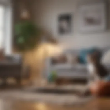 Creating a Comfortable Home for Your Pet A cozy living room with various pet supplies organized neatly.