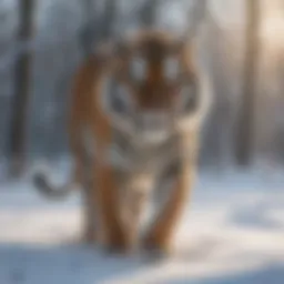 Siberian tiger hunting in a snowy landscape