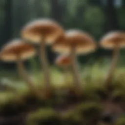 A close-up view of the delicate structure of willow mountain mushrooms showcasing their unique gills and cap.