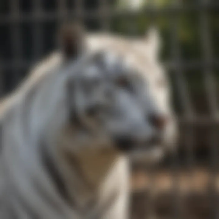 Cages at a sanctuary housing white tigers