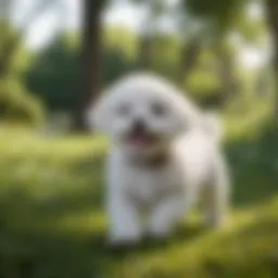 Bichon puppy playing in a lush green park