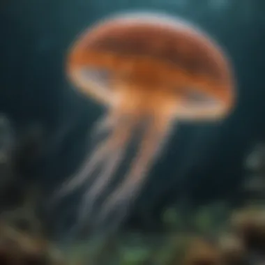 The Role of Jellyfish in Marine Ecosystems A serene underwater scene depicting various marine organisms coexisting.