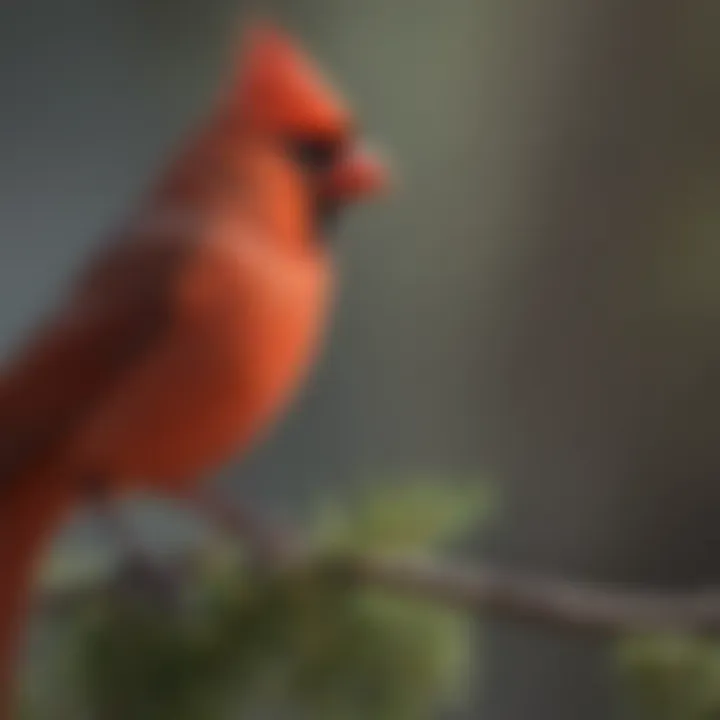 A close-up view of a Northern Cardinal, highlighting its striking red color and unique crest.