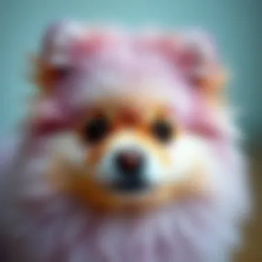 Close-up of a lavender Pomeranian with sparkling eyes