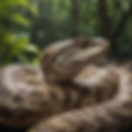 A Burmese python in its natural habitat in Florida, showcasing its camouflage