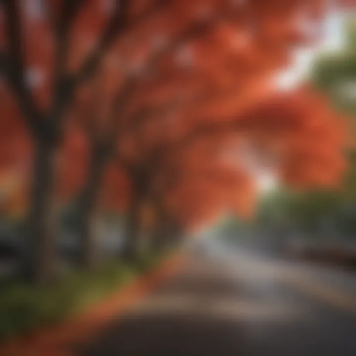 Urban landscape incorporating red maple trees enhancing community spaces