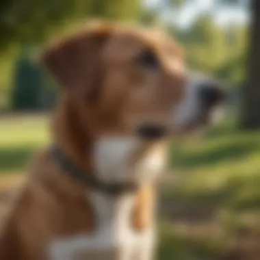 A dog wearing a collar camera, exploring a park.