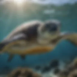 A majestic sea turtle gliding through clear ocean waters