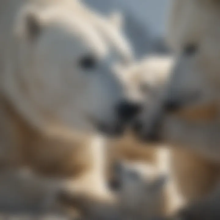 Polar bear mother and cubs demonstrating nurturing behavior