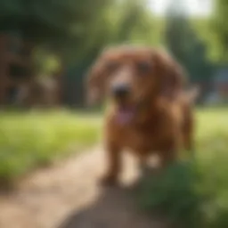 A playful dachshund in a sunny park setting