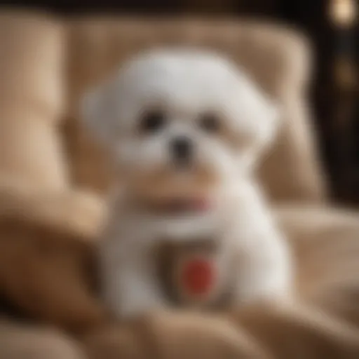 A Toy Cup Maltese sitting gracefully on a plush cushion, showcasing its elegant fur.