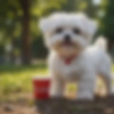 A Toy Cup Maltese enjoying a walk in the park, illustrating its love for outdoor activities.