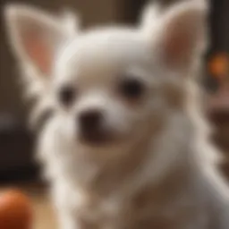 White long-haired Chihuahua puppy with a playful expression