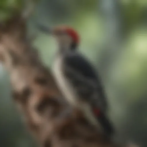 A vibrant woodpecker perched on a tree branch, showcasing its striking plumage.