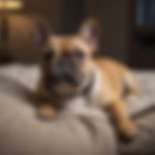 Elegant French Bulldog resting on a plush cushion