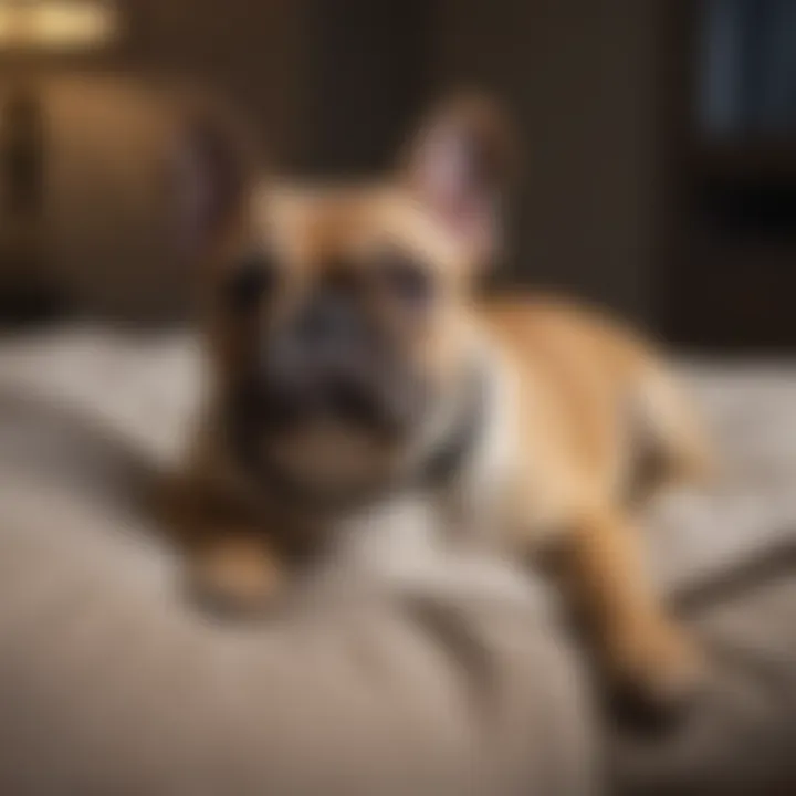 Elegant French Bulldog resting on a plush cushion