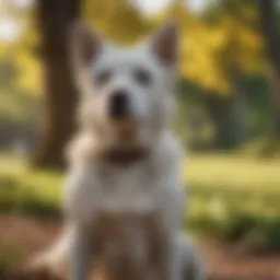 An elderly dog enjoying a serene afternoon in a park.