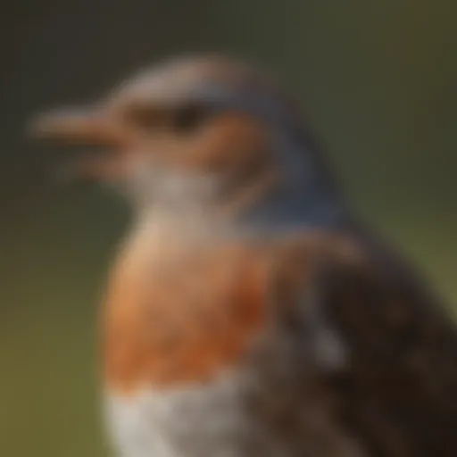 Close-up of a thrush bird showcasing distinctive plumage and markings