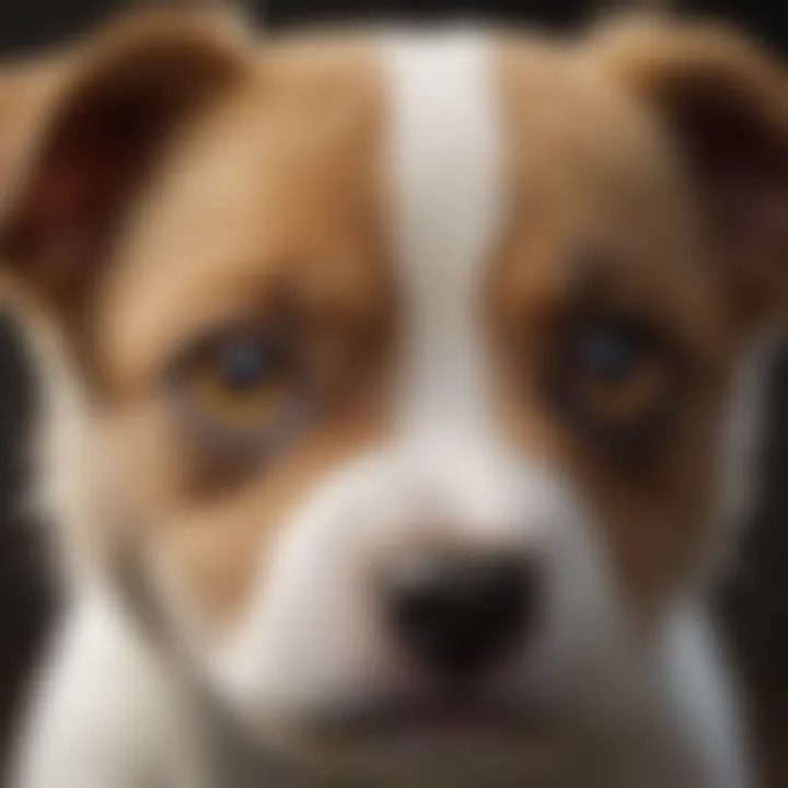 A close-up of a puppy's face with bright eyes