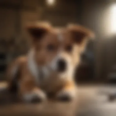 Veterinarian checking dog's surgical site