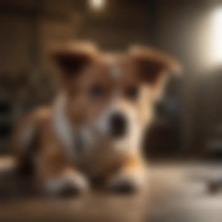 Veterinarian checking dog's surgical site