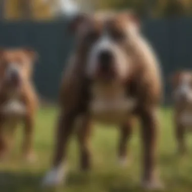 A well-trained Pitbull playing with other dogs