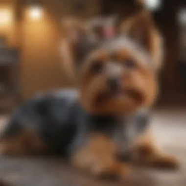 Yorkie receiving grooming and care