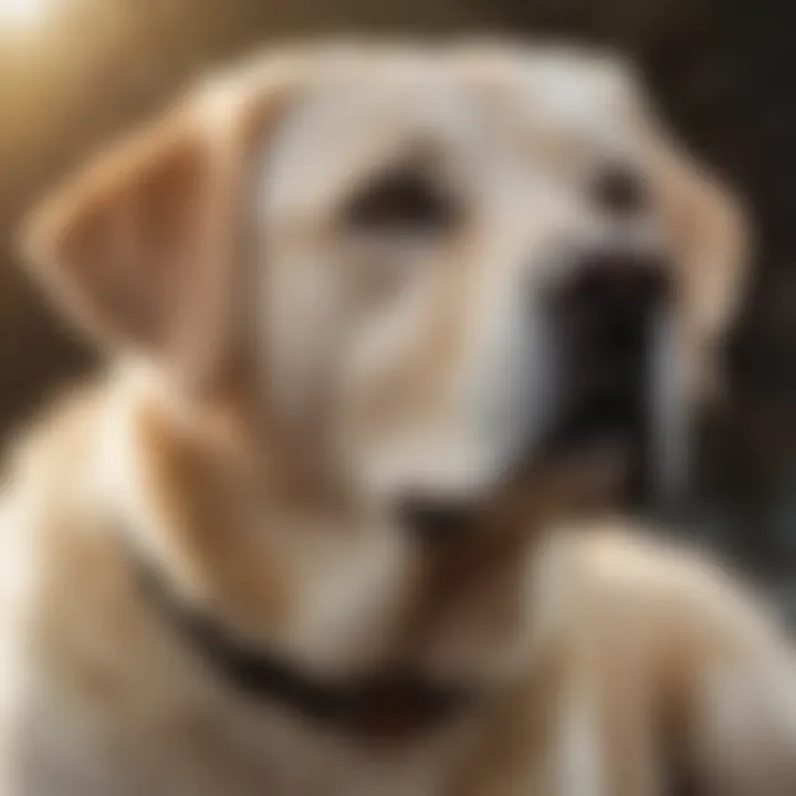 Owner grooming a Labrador Retriever