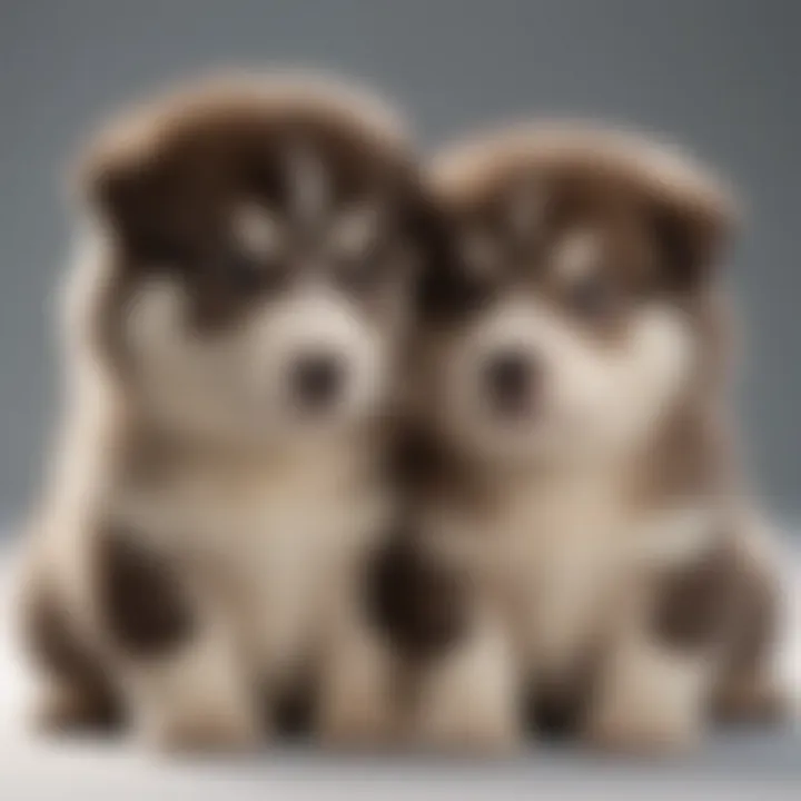 A group of Alaskan Malamute puppies cuddled together.