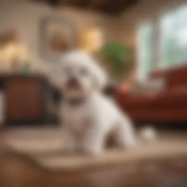 A serene living space with Bichon Poos enjoying their environment, symbolizing ongoing care costs