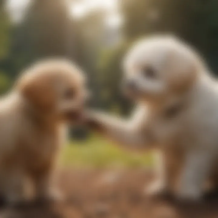A Bichonpoo playing with a child, illustrating the breed's friendly and playful nature.