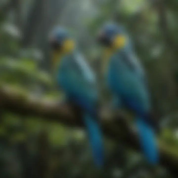 Natural habitat of Blue Amazon Parrots in lush greenery