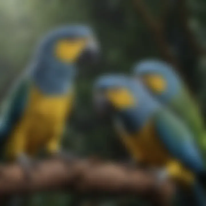 A Blue Amazon Parrot interacting socially with its companions