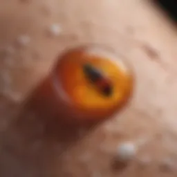 Close-up view of a blister caused by an insect bite on skin