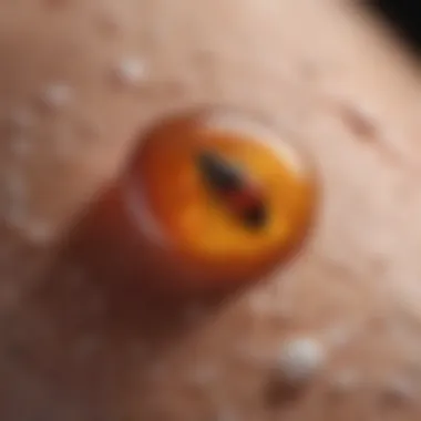Blister Formation from Bug Bite Close-up view of a blister caused by an insect bite on skin