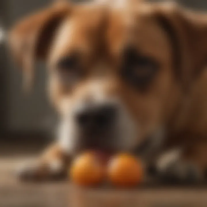 A dog displaying anxious behavior, licking its paws in a calming attempt