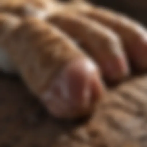 Close-up of a dog's paw with irritated skin