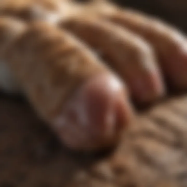 Close-up of a dog's paw with irritated skin